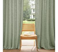 PONY DANCE Rideau Voilage Lin - Rideaux Grand Largeur Translucide L300xH245cm : Lumière Douce & Intimité pour Chambre Salon Maison, Decoration avec Galon Fronceur, Vert Bambou, Lot de 1