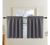 PONY DANCE Rideaux Courts 140x90 - Rideau Cuisine Occultant Passe Tringle | Brise-bise Opaque, Thermique Isolant, Anti Regard, Decoration Petite Fenetre Placard Sous Evier Intérieurs, Gris, 2 Pièces