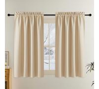 PONY DANCE Rideaux Cuisine Occultant - Rideau Court Passe Tringle 140x145 | Brise-vue Opaque, Thermique Isolant, Anti Lumiere/ UV, Decoration Petite Fenetre Chambre Porte Intérieur, Jaune Beige, 2 Pcs