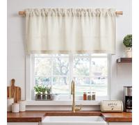 PONY DANCE Rideaux Cuisine - Rideau Voilage Lin Court Demi Transparent Décoration de Maison pour Petite Fenêtre Passe Tringle, Largeur 130cm sur Hauteur 60cm, 1 Pièce, Lin Naturel