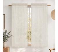 PONY DANCE Rideaux Cuisine - Rideau Voilage Lin Court Demi Transparent Décoration de Maison pour Petite Fenêtre Passe Tringle, Largeur 60cm sur Hauteur 150cm, 2 Pièces, Lin Naturel
