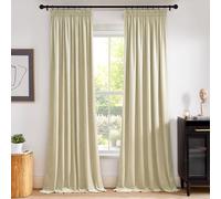 PONY DANCE Rideaux en Velours - Rideaux Opacité Opaque Galon Fronceur | Beige Clair Occultant,300g/㎡, Décoration Noël Chambre Salon Fenêtre, Thermique anti Froid Chaleur, 132x240cm,2 Pièces