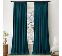PONY DANCE Rideaux en Velours - Rideaux Opacité Opaque Galon Fronceur | Bleu Canard Occultant,300g/㎡, Décoration Noël Chambre Salon Fenêtre, Thermique anti Froid Chaleur, 132x260cm,2 Pièces