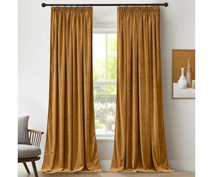 PONY DANCE Rideaux en Velours - Rideaux Opacité Opaque Galon Fronceur | Doré Bronze Occultant,300g/㎡, Décoration Noël Chambre Salon Fenêtre, Thermique anti Froid Chaleur, 132x240cm,2 Pièces