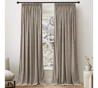 PONY DANCE Rideaux en Velours - Rideaux Opacité Opaque Galon Fronceur | Occultant,300g/㎡, Décoration Noël Chambre Salon Fenêtre, Thermique anti Froid Chaleur, 132x260cm, Taupe,2 Pièces