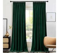 PONY DANCE Rideaux en Velours - Rideaux Opacité Opaque Galon Fronceur | Vert Foncé Occultant,300g/㎡, Décoration Noël Chambre Salon Fenêtre, Thermique anti Froid Chaleur, 132x260cm,2 Pièces