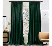 PONY DANCE Rideaux en Velours - Rideaux Opacité Opaque Galon Fronceur | Vert Foncé Occultant,300g/㎡, Décoration Noël Chambre Salon Fenêtre, Thermique anti Froid Chaleur, 132x240cm,2 Pièces