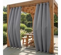 PONY DANCE Rideaux Extérieur Occultant Lumineux Bloquer Imperméable pour Décoration de Pergola à Oeillets en Haut & Bas, Processus Anti-décoloration Gris, L 132 x H 243 cm, 2 Panneaux