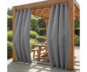 PONY DANCE Rideaux Extérieur Occultant Lumineux Bloquer Imperméable pour Décoration de Pergola à Oeillets en Haut & Bas, Processus Anti-décoloration Gris, L 132 x H 243 cm, 2 Panneaux