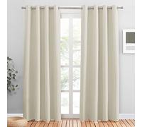 PONY DANCE Rideaux Isolant Thermiques - Lumiere Bloquer Rideaux de Fenêtre à Oeillets Tissu Solid Polyester Unicolore pour Chambre, Beige Clair, L 140 sur H 220, 2 Panneaux