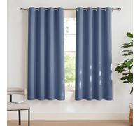 PONY DANCE Rideaux Isolant Thermiques - Lumineux Bloquer Rideaux de Fenêtre à Oeillets, 2 Panneaux, L de 140 et H de 175, Bleu Brume / Tissu Solid Polyester Unicolore pour Chambre