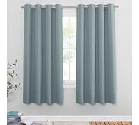 PONY DANCE Rideaux Occultant Bleu - Décoration de Fenêtre Rideaux Salon à Oeillets Occultant Isolant Lumineux Solid Lourd / Draperies, 140 x 175 cm, Gris-Bleu, 2 Panneaux