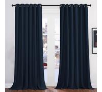 PONY DANCE Rideaux Occultants Thermiques - Grande Largeur Panneaux Opaque | L200 X H245 cm à Oeillets, Decoration Fenetre Maison Chambre Salon, Isolation Lumineux Prêt Poser, Bleu Foncé, Lot de 2