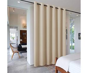 PONY DANCE Rideaux Separation de Piece - Grande Largeur L304 x H243cm | Cloison Amovible Occultant, Dressing à Oeillet, Décoration Chambre Salon, Paravent Protection Regards, Jaune Beige, 1 Pc