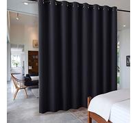 PONY DANCE Rideaux Separation de Piece - Grande Largeur L457 x H243cm | Cloison Amovible Occultant, Dressing à Oeillet, Décoration Chambre Salon, Paravent Protection Regards, Noir, 1 Pc