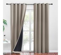 PONY DANCE Rideaux Thermiques Anti Froid - Rideaux Vraiment Occultant Total Lumiere Bloquer Décoration Draperies Interieur avec Noir Doublure à Oeillets, Sable, L140 x H220cm, 1 Paire