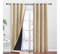 PONY DANCE Rideaux Thermiques - Rideau Occultant 140x260 Lumiere Bloquer | Rideau à Oeillets, Décoration Maison Salon Chambre,anti Froid Chaleur,Panneaux avec Noir Doublure, 2 PCs, Jaune Beige