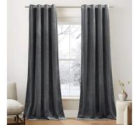 PONY DANCE Rideaux Velours à Oeillets - Rideau Opaque Thermique Lourd | Bloquer de Lumière,Finette 300g/㎡, Élégant Décoration Maison Chambre Fenetre, Gris Foncé,L132xH220 cm, 2 Pièces