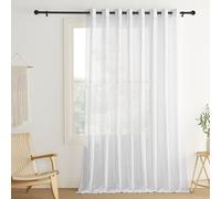 PONY DANCE Rideaux Voilage Blanc Lin Effet Grande Largeur L254cm x H210cm | Décoration Salon Chambre Fenêtre, Draperies Voile avec Oeillet, Demi-Transparent, Filtrant la Lumière, 1 Pièce
