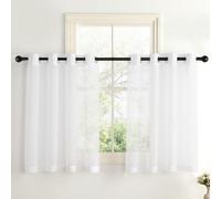 PONY DANCE Rideaux Voilage Blanc - Rideau Court pour Petite Fenetre | Panneaux L 140 x H 90cm,Decoration de Cuisine Maison Chambre Porte Store avec Oeillets,Demi-Transparent,2 Panneaux