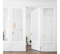 PONY DANCE Rideaux Voilage de Fenêtre - Blanc Rideau Voile Passe Tringle | Motif de Lin, Semi-Transparent, Décoration de Maison Salon Porte, Lumineux Filtrer Souple, L 60 x H 220 cm, 2 Pièces