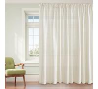 PONY DANCE Rideaux Voilage - Rideau Lin Naturel Draperies Galon Fronceur | Voile Demi Transparent Décoration de Salon Maison Fenetre,Romantique,Largeur 300cm sur Hauteur 260cm, Beige Clair,1 Pièce