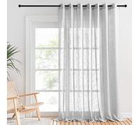 PONY DANCE Rideaux Voilage Voile Lin Effet Grande Largeur L254cm x H240cm | Décoration Salon Chambre Fenêtre, Draperies avec Oeillet, Demi-Transparent, Filtrant la Lumière, 1 Pièce, Gris Clair
