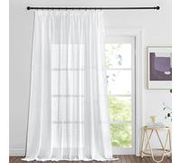 PONY DANCE Voilages Galon Fronceur - Rideau Grande Largeur Motif de Lin | Rideaux Blanc, Motif de Croix en Lin Effet, Romantique Moderne Souple pour Salon Chambre, Largeur 300 x Hauteur 260cm, 1 PC