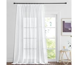PONY DANCE Voilages Galon Fronceur - Rideau Grande Largeur Motif de Lin | Rideaux Blanc, Motif de Croix en Lin Effet, Romantique Moderne Souple pour Salon Chambre, Largeur 300 x Hauteur 260cm, 1 PC
