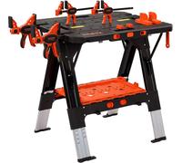 PONY Établi pliant 2-en-1 avec hauteur réglable sur 6 niveaux, 4 serre-joints rapides, 4 butées de serrage et plateau à outils - 79 x 89 x 63,5 cm