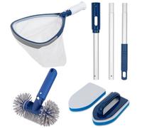 POOLAZA Kit Nettoyage Spa 4-en-1, Perche Alu 91,5cm, Brosse et Écumoire | Maille Fine, Brosse Ronde et Éponge Récurer, Perche Aluminium 91,5cm, pour Spa Gonflable et Petite Piscine