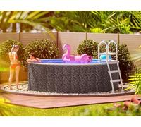 poolomio® Piscine ronde à paroi en acier 360 x 120 cm en rotin | Piscine de jardin robuste comme piscine hors sol ou piscine encastrable | Kit complet avec film intérieur 0,5 mm, skimmer et buse