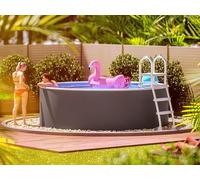 poolomio® Piscine Ronde à Paroi en Acier 460 x 120 cm Graphite/Blanc | Robuste Pour Jardin Hors Sol ou Encastrable | Kit Complet avec Film Intérieur 0,5 mm, Skimmer et Buse