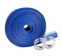 PoolyPoly 15m / Ø38mm Tuyau de Refoulement Plat avec 2 Collier Serrage | Tuyau de Décharge Flexible de Pompe pour Jardin, Piscine, Bassin, Bleu
