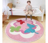 Poowe Tapis de jeu rond pour enfants et bébés - Tapis rond éducatif - Motif alphabet - Antidérapant - Pour chambre d'enfant et tout-petits (rond 80 cm, papillon)