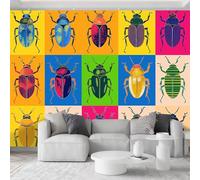 Pop Art Papier Peint Panoramique 3D 400L x 280H cm, Cartoon Scarabée À Carreaux Papier Peint Intissé Haute Qualité - Multicolore Fresque Murale Photo Moderne pour Salon Chambre d'enfant Fond TV