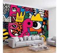 Pop Art Papier Peint Panoramique 450L x 315H cm, Graffiti Street Art Géométrique Color Block Fresque Murale Papier Peint - Murale Poster Tableaux pour Salon Chambre à Coucher Salle de Jeu Décoration