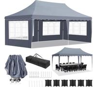 Pop-up Pavillon 3 x 6 m - Tente de réception - Étanche - HDPE avec revêtementPolyuréthane- Cadre en alliage d'aluminium - Avec 4 parois latérales - Gris foncé