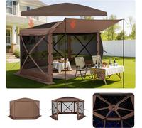 Pop-up Pavillon - Pavillon pliable Tente de réception - Taille 3,6 x 3,6 m - Six côtés - Toit amovible - Avec sac de transport - Protection solaire - Pour 8-10 personnes - Marron