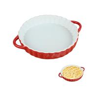 POPAPIE Plat à Tarte en Céramique,Moule à Tarte avec poignées,Moulé à Quiche,Moule Tourtière Ronde Cannelée,26 x 20 x 4 cm,pour Quiches Gâteaux Brownies,Antiadhérente