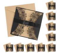 POPETPOP 10 Cartes D'invitation D'halloween avec Motif de Toile D'araignée Ajourée Et Nœud, Papier Noir Nacré - Idéales pour Les Anniversaires D'enfants Et Les Fêtes D'halloween