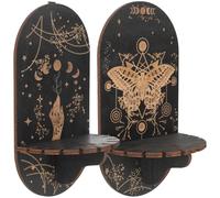 POPETPOP 2 Pièces Étagère Murale Noire en Bois Créative pour Cristaux et Ornements, Suspendue, Réutilisable et Résistante, Décoration Bohème Maison et Fêtes
