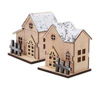 POPETPOP 2 Pièces Maison en Bois LED de Noël, Décoration de Table Créative | Placement Intérieur, Fond Plat, Finition Soignée, Teinte Kaki, pour Chambre et Maison, Ambiance Festive