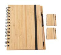 POPETPOP 3 Pièces Carnet à Spirale en Bambou avec Stylo, 70 Pages Lignées | Format Portable Réutilisable, Couleur Kaki, Métal et Papier, pour Cours, École et Rangement Stylo