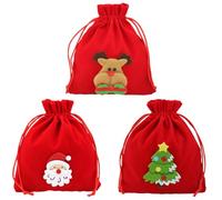 POPETPOP 3pcs Sachets Présents de Noël à Cordon Rouge en Tissu Velours, Structure Solide pour Emballage de Bonbons et Friandises, pour Fêtes et Présents Plusieurs styles