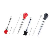 POPETPOP 4 Pièces Ensemble D'outils de Barbecue en Acier Inoxydable Pinceau en Silicone Rouge et Tube D'assaisonnement Léger et Facile à Nettoyer pour Bœuf et Porc