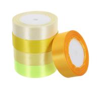 POPETPOP 5 Rouleaux Ruban et Résistant la Décoloration en Polyester Satin Double Face Jaune Rouleaux Élégant, Largeur Polyvalente pour Emballage de Bouquets et Création de Nœuds Diy