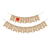 POPETPOP Bannière en Lin Drapeau de Fête des Propriétaires à Fanions Queue de Poisson Guirlande Décorative Rustique 1st Time Homeowner pour Souvenir et Séance Photo, Décoration Maison