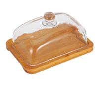 POPETPOP Beurrier Rectangulaire Couleur Bois Naturel en Acacia avec Couvercle en Verre , Plateau à Fromage et Petits Snacks , 1 Pièce pour Réfrigérateur et Présentation de Desserts