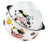 POPETPOP Bol de Ramen en Céramique Motif Vache Bol de Cuisson Multifonction Double Anse de Nouilles Instantanées pour Décoration Intérieure et Usage Hôtelier